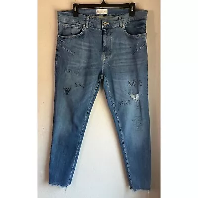 Zara Man Graffiti Collection Size 36 Denim Skinny Jeans Cotton Blend Stretch • $19.39