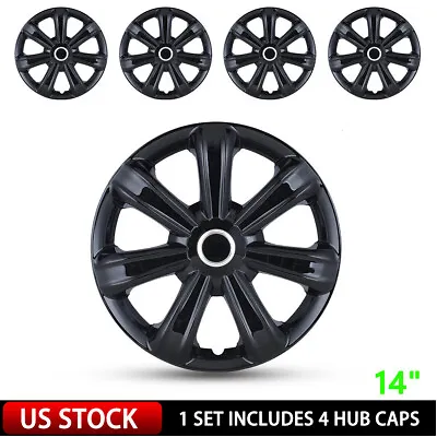 14  Set Of 4 BLACK Wheel Covers Snap On Full Hub Caps Fit R14 Tire & Steel Rim • $40.99