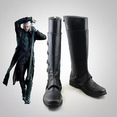 Devil May Cry 5 Vergil Dark Slayer Boots Cosplay Props Black Fake Leather Shoes • $56.12