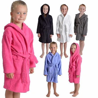 Kids Childrens 100% Cotton Bathrobe Terry Towelling Hooded Bath Robe Gown 7 - 13 • £11.95