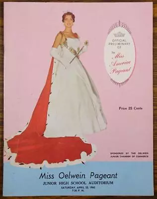 1960 Miss America Pageant Preliminary For Iowa-Miss Olewein Pageant Program C31J • $16.95