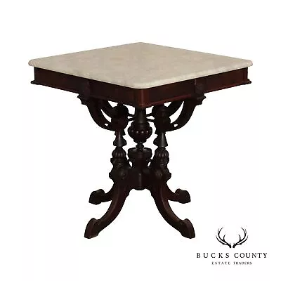 Victorian Eastlake Antique Marble Top Walnut Parlor Table • $895