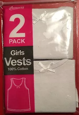 £4.99 • Buy Girls 2 Pack 100% White Cotton Vests With Bow Detail