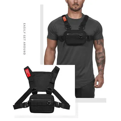 Men Chest Rig Vest Bag Hip Hop Tactical Harness Chest Waist Pack Phone Bag ​UK • £9.94