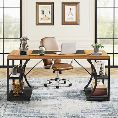 63  Executive Desk Offce Computer Desk Study Writing Table With Storage Shelves • $209.74