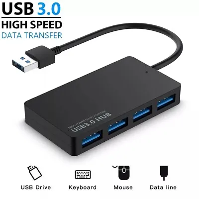 USB 3.0 Hub 4-Port Adapter Charger Data SLIM Super Speed PC Mac Laptop Desktop • $5.99