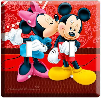 Mickey Mouse & Minnie Kissing 2g Light Switch Wall Plate Baby Nursery Room Decor • $21.99