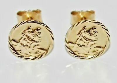 9ct Gold ST CHRISTOPHER Stud Earrings - Solid 9K Gold • £19.95