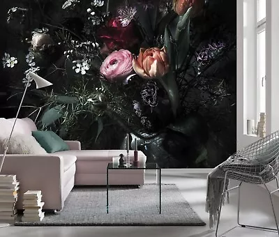 £54.99 • Buy Feminine Bedroom Floral Wall Mural Wallpaper Floral Design Black White Pink Rose