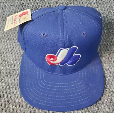 Vtg New Era Pro Model Montreal Expos Snapback Hat Cap Blue Logo M/L Derby NY • $49.97