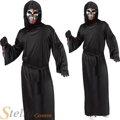 Adult Bleeding Grim Reaper Costume Death Halloween Mens Fancy Dress Outfit • £20.99