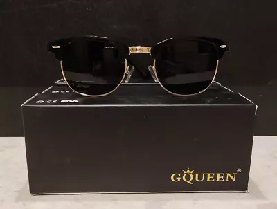 GQUEEN Horn Rimmed Half Frame Polarized Sunglasses - Black/Black • £5.99