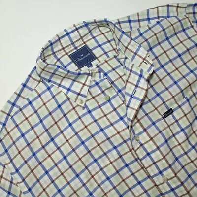 Mens FACONNABLE Shirt L Blue / Brown / Green Check Classic Fit • £28