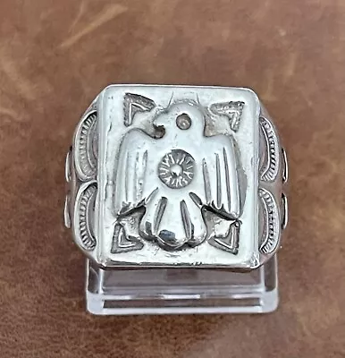 Vintage Native American Thunderbird Stamped Sterling Silver Men’s Ring Size 11.5 • $325
