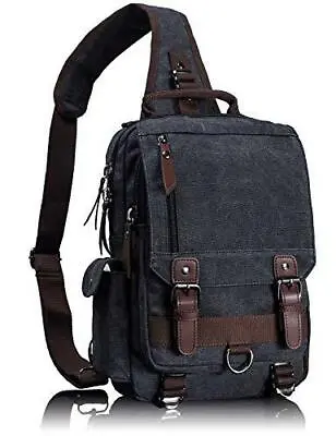 Leaper Canvas Messenger Bag Sling Bag Cross Body Bag Shoulder Bag Black M • $30.59