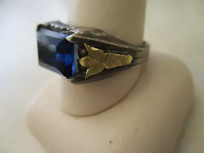 Ostby Barton Ring Deco Era OB Sterling/14K Gold Faux Sapphire Ring S 12 3/4 • $395