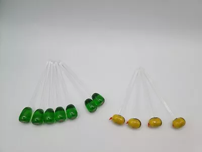 Crate & Barrel Green Art Glass Olive Appetizer Martini Picks & Vintage Picks • $29.99