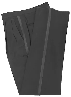 Men's Black Tuxedo Pants 100% Wool With Satin Stripe Formal Wedding Prom Mason • $22.49