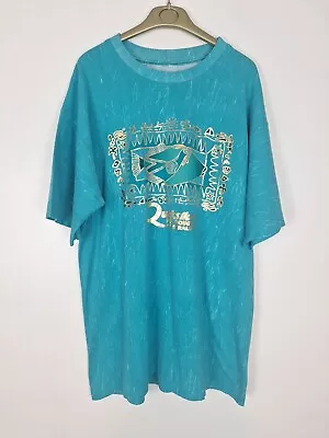 Quicksilver T Shirt Tee Top LARGE Green Single Stitch Vintage Retro Gold Print E • £12.99