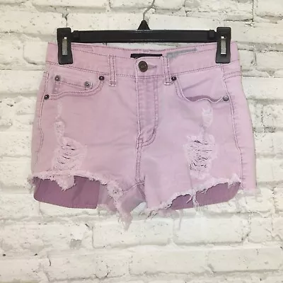 Aeropostale Shorts Womens 2 Purple High Waisted Shorty Distressed Cut Off Denim • $16