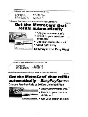 2 Variants Of NYC MTA MetroCards 'Get The MetroCard That Refills Automatically' • $5