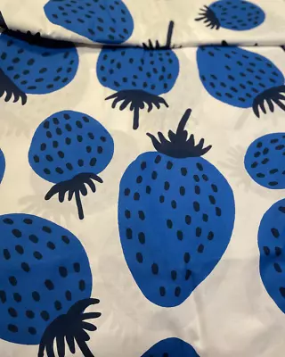 Marimekko  Blue Mansikka  Strawberry Cotton Fabric Sold By Half Yard Finland • $36