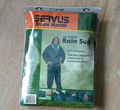 Servus Storm Master All Purpose Rain Suit XL Navy Blue Jacket Hood & Pants • $9.99
