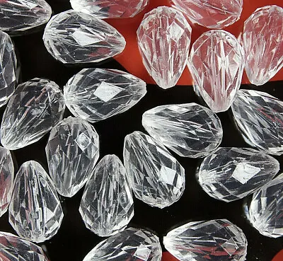 £1.49 • Buy 30 X CRYSTAL CLEAR~DROP~FACETED~TRANSPARENT~ACRYLIC BEADS, 21x11 MM, HOLE~1.5 MM