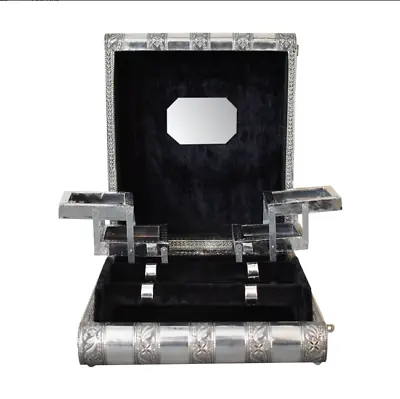 £24.99 • Buy Indian Silver Embossed Jewellery Box/Storage With Midnight Black Interior Velvet