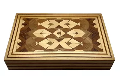 Decorative Inlaid Wood Trinket Box Container Jewelry Geometric Boho Handmade • $13.50