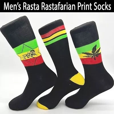 £4.35 • Buy Mens Rasta Rastafarian Print Socks 3 Pairs Jamaica Jah Lion Of Judah Weed Ganja