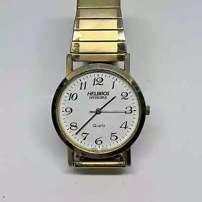 Vintage Helbros Invincible Gold Tone Quartz Analog Men’s Watch Stretch Band • $85