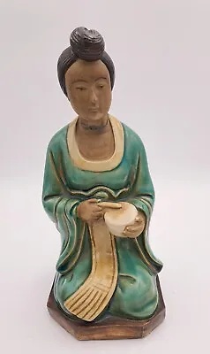 Sancai Ming Dynasty Chinese Pottery Woman With Green Robe & Drum • $10