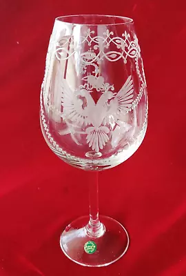 FABERGE Crystal Romanov Imperial Double Headed Eagle Etched Wine Glass Goblet • $108.50