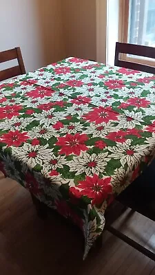 Christmas Poinsettia Square Tablecloth Vintage Handmade FREE SHIPPING  • $15.99