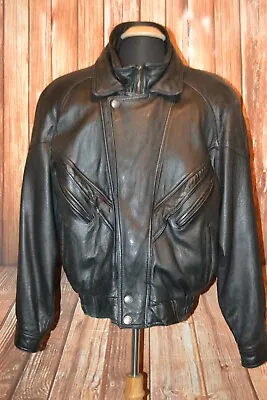 Wilsons Men Moto Thinsulate Line Black Full Zip Snap Button Leather Jacket Sz XL • $191.25