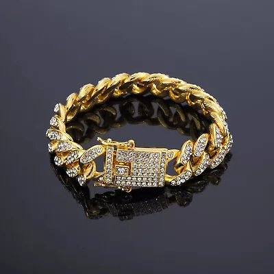 8  Mens Womens Micro Pave CZ 12mm Cuban Curb Link Chain Bracelet #B575 • $17.99