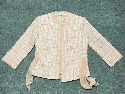 Donna Degnan Womens Tweed Jacket Pink White Marled Belted Hook And Eye 6 New • $30.13