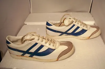 Vintage 70's/80's Era Trax White/Blue Leather Low Sneakers Shoes Men Size 10.5 • $41.95