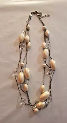 Vintage Monet Faux Pearl Necklace 3 Strand 14  Signed. • $22