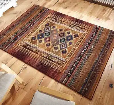 Gabbeh Tribal Rugs Multi Colour Rust & Blue Wool Look 120x180cm 107 R • £99.99