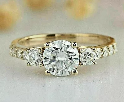 3.50 Ct Round Three Stone VVS1 MOISSANITE Engagement Ring 14K Solid Yellow Gold • $395