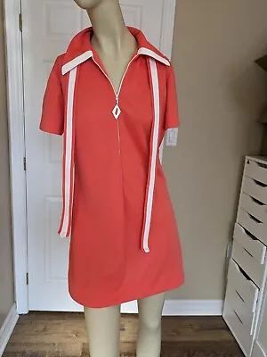 Vintage 1960s Polyester Waitress Dress Orange White Stripe Size Women's  Medium • $47.08