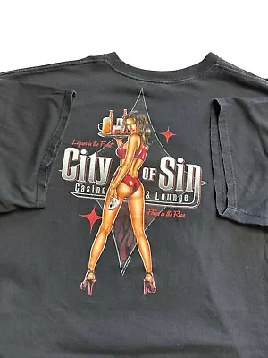 Vintage 2000s City Of Sin Las Vegas Bar Casino Size XXXL Y2K 2000 Black Odm 3xl • $26.99