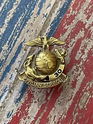 RARE Vtg. US Marine Corps Civilian Service 30 YEAR Pin Award EGA 1/20 10k Gold • $44.99