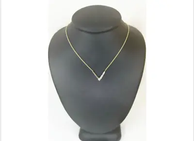 14K Yellow Gold V-Shaped 0.11 Ct Diamond Necklace 15-18  Adjustable Cable Chain • $750