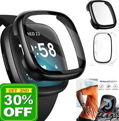 For Fitbit Versa 4 3 Sense 2 Tempered Glass Screen Protector Hard PC Case Cover • $7.20