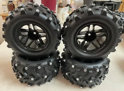 1/10 Rc Studded Wheels And Tires Snow/Ice Off Road For Traxxas Rustler Slash • $115