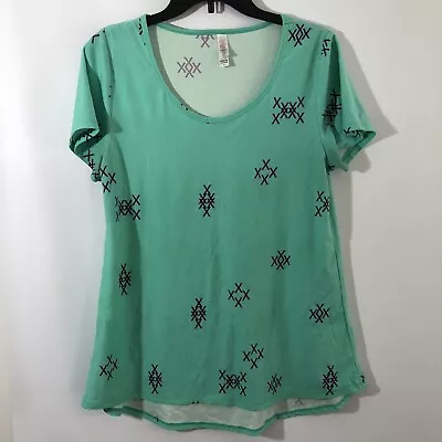 LuLaRoe Woman’s Top Sz S Green Blouse Pullover Tic Tac Toe Print • $8.99