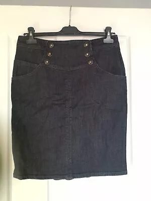 Miss Selfridge Size 12 Dark Blue Sailor Front Denim Pencil Skirt Ruffle Detail • £2.50